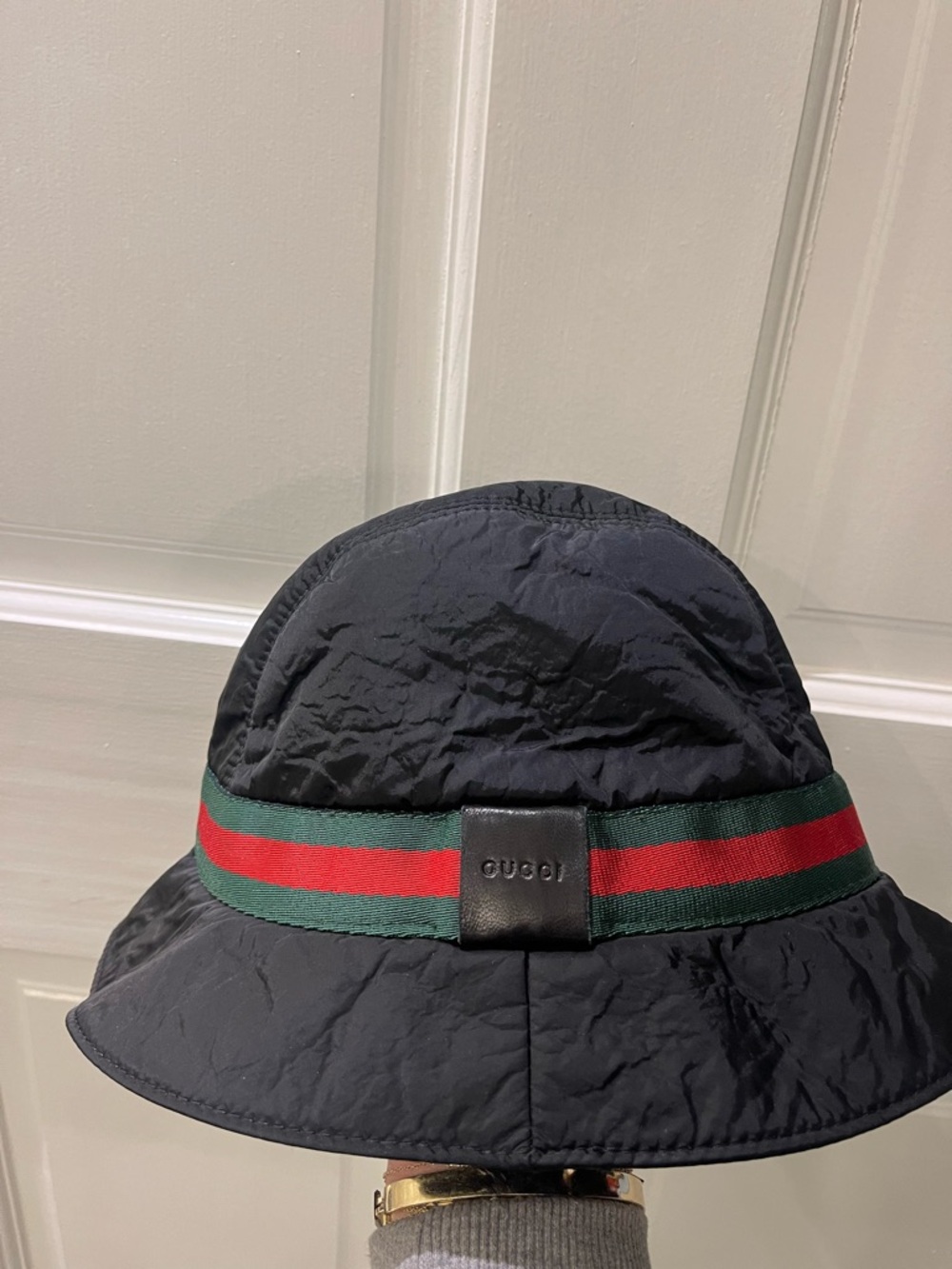 Gucci Black Bucket Hat with Green and Red Web Stripe